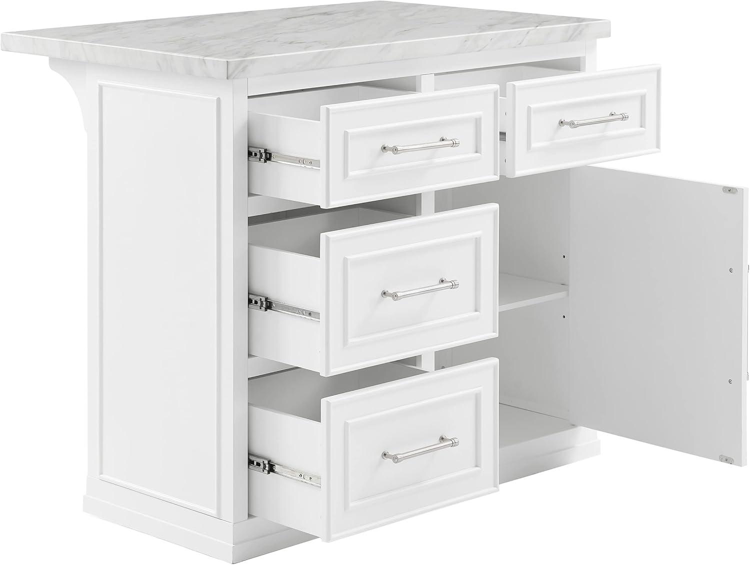 Crosley Cutler Faux Marble Top Kitchen Island White/White Marble: Traditional Style Cart with Adjustable Shelves, Storage