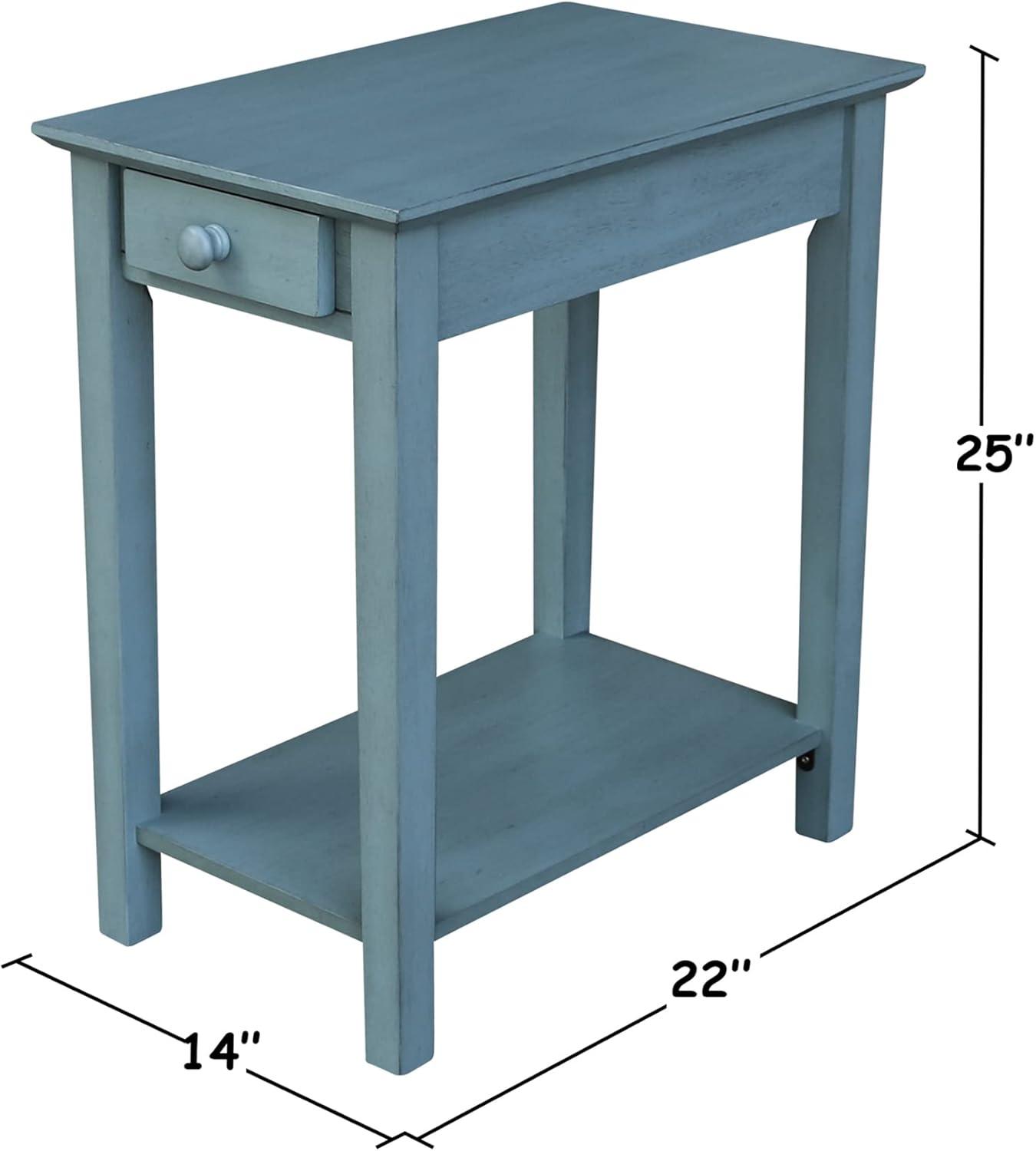 Ocean Blue Traditional Elegant Solid Parawood End Table with Storage