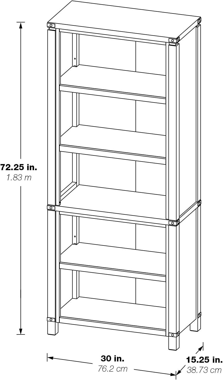 Baton Rouge 72" Bookcase in Brushed Walnut Finish in Engineered Wood