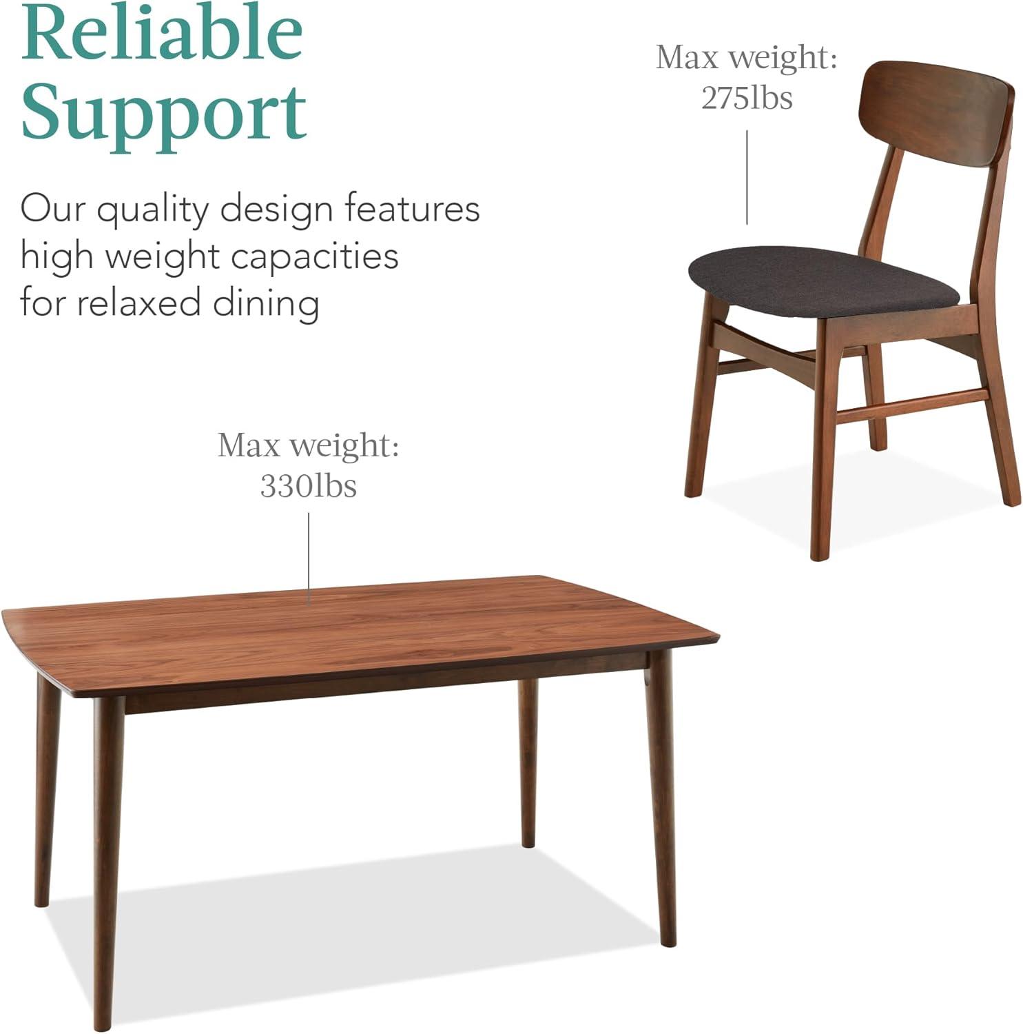 George Oliver 7-Piece Mid-Century Modern Upholstered Dining Set, Wooden Table W/ 6 Chairs - Walnut/Gray
