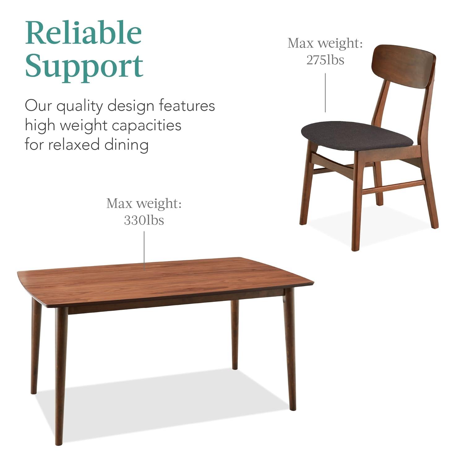 George Oliver 7-Piece Mid-Century Modern Upholstered Dining Set, Wooden Table W/ 6 Chairs - Walnut/Gray