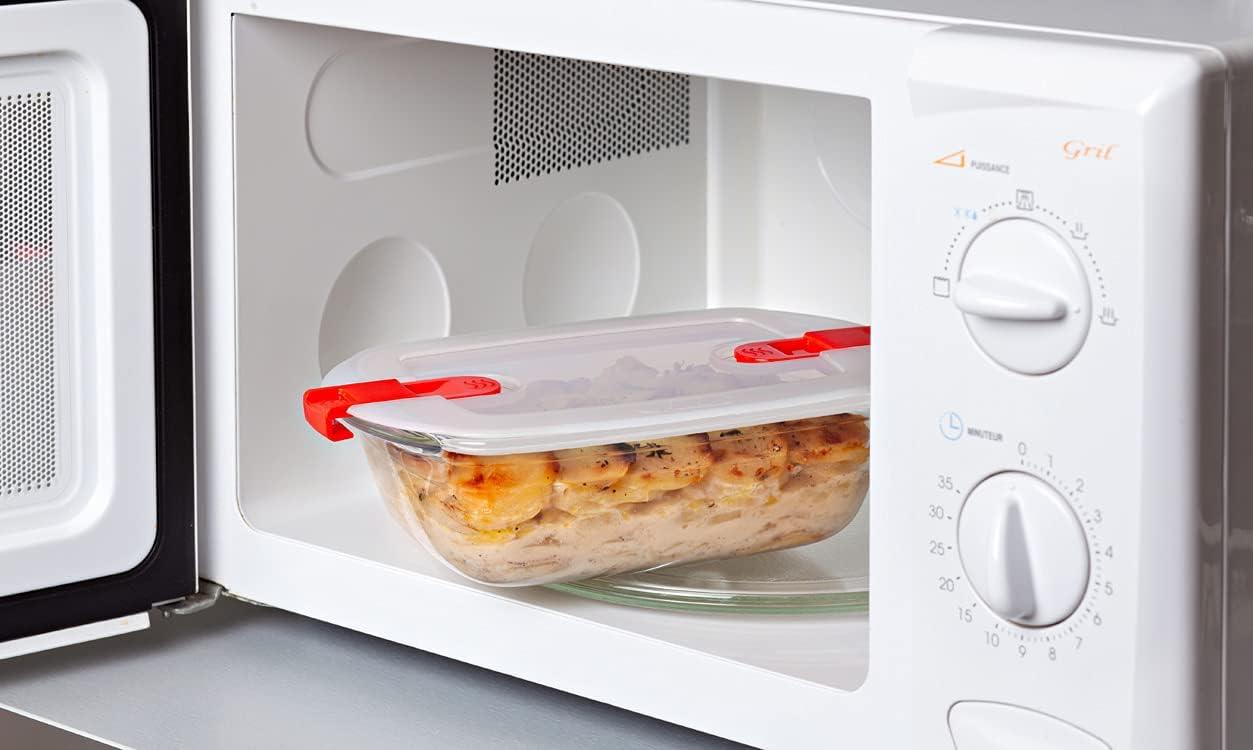 Clear Rectangular Glass Food Storage Containers Set with Red Lids