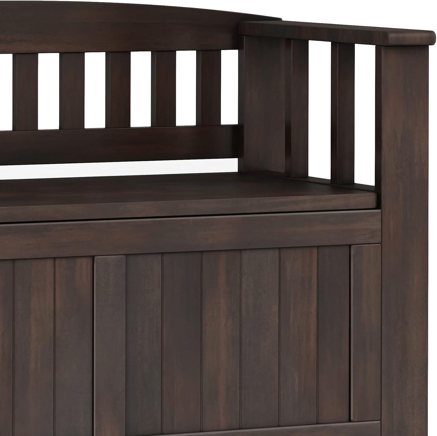 Simpli Home Acadian SOLID WOOD 36 inch Wide Transitional Small Entryway Storage Bench in Brunette Brown