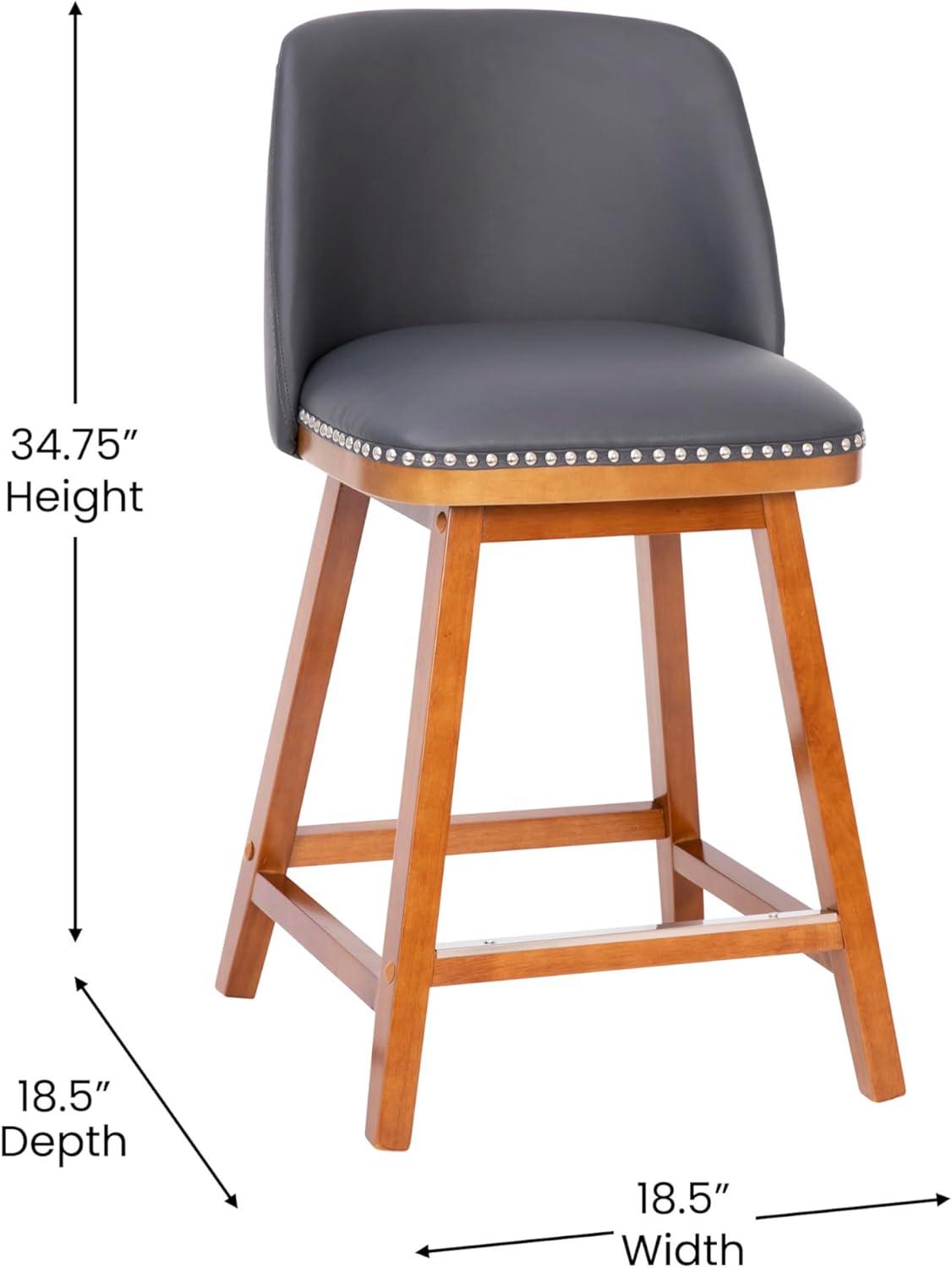 Flash Furniture 2 Pack Commercial Walnut Finish Wood Barstools with Nail Trim-Charcoal Faux Linen