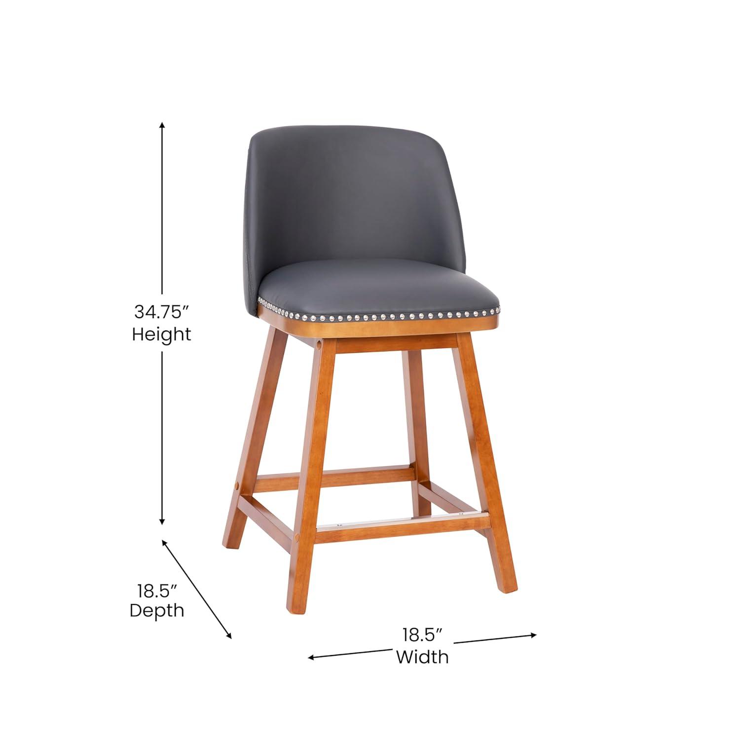 Flash Furniture 2 Pack Commercial Walnut Finish Wood Barstools with Nail Trim-Charcoal Faux Linen
