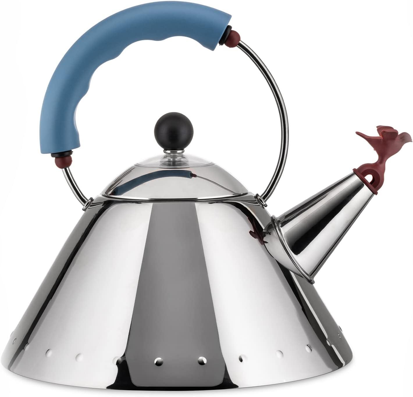 Light Blue Stainless Steel Whistling Kettle with Bird Whistle