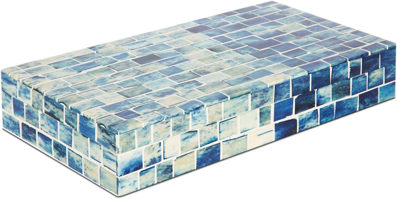 Indigo Mosaic Keepsake Decorative Jewelry Storage Organizer Box Handmade 12x6x2 inch - Christmas Gifts