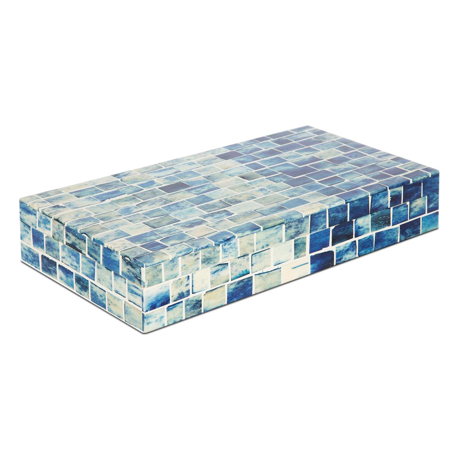 Indigo Mosaic Keepsake Decorative Jewelry Storage Organizer Box Handmade 12x6x2 inch - Christmas Gifts