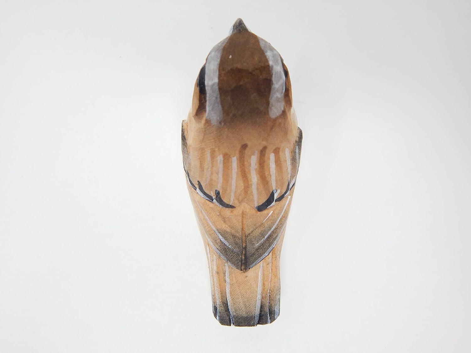 Hand-Carved Birch Wood Sparrow Bird Figurine