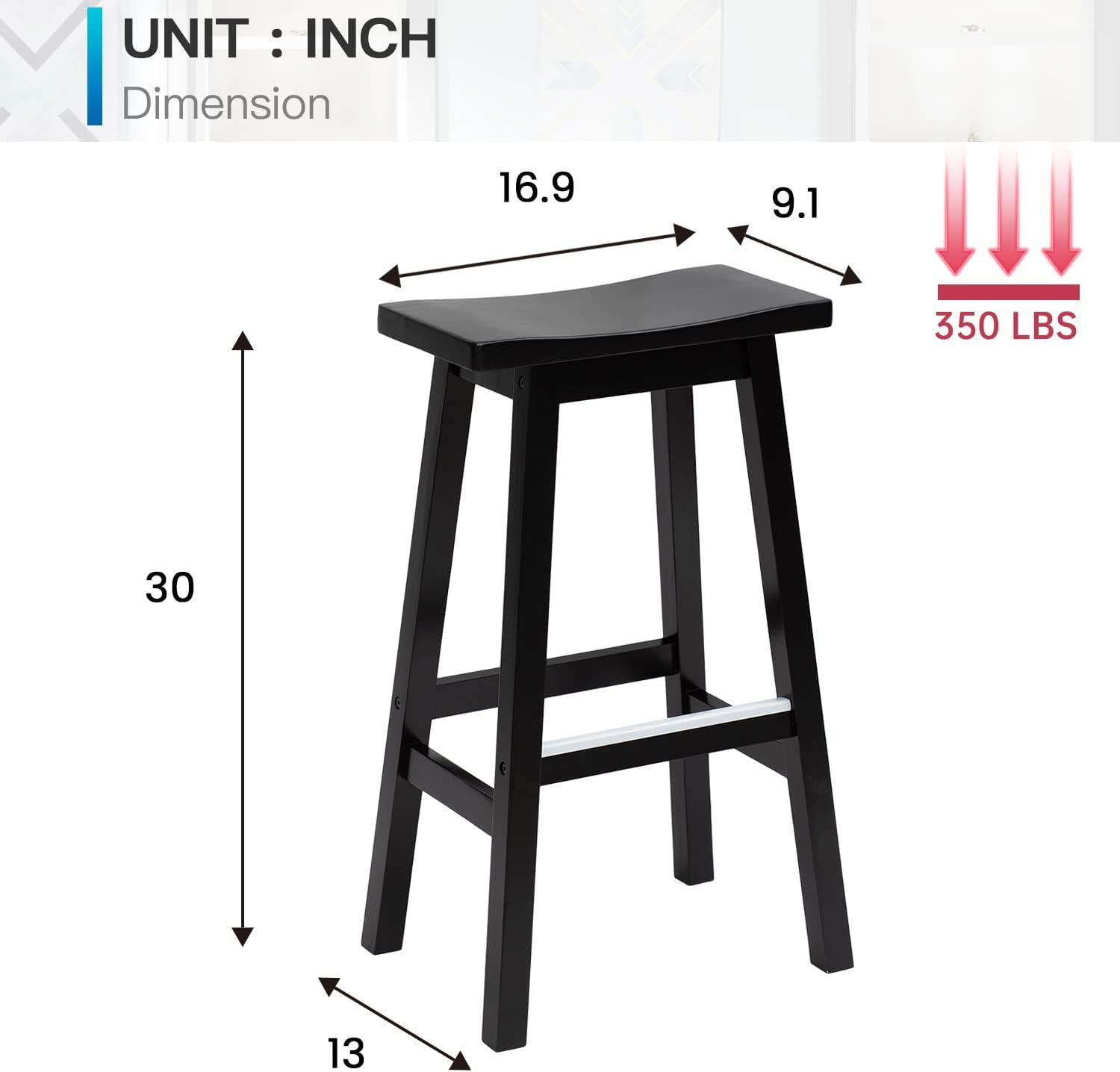 QuellQuest Bar Stools Set of 2 for Kitchen Counter Solid Wooden Saddle Stools 24-Inch/30-Inch Height (Brown, 24 in)