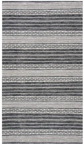 Striped Kilim STK516 Hand Woven Accent Rug - Black/Ivory - 2'3"x5' - Safavieh.