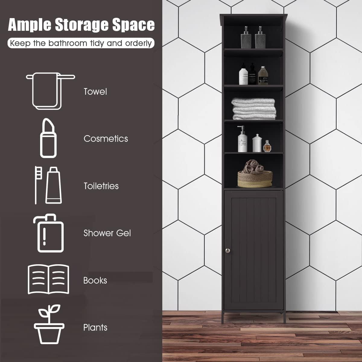 Costway 72''  Bathroom Tall Floor Storage Cabinet Freestand Shelving Display Brown