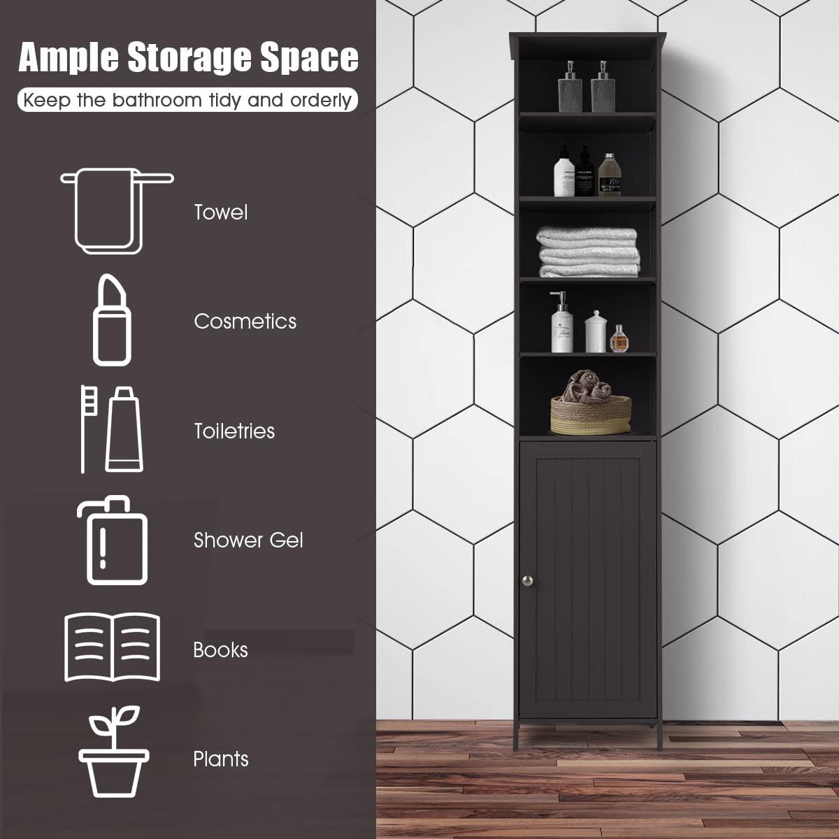 Costway 72''  Bathroom Tall Floor Storage Cabinet Freestand Shelving Display Brown