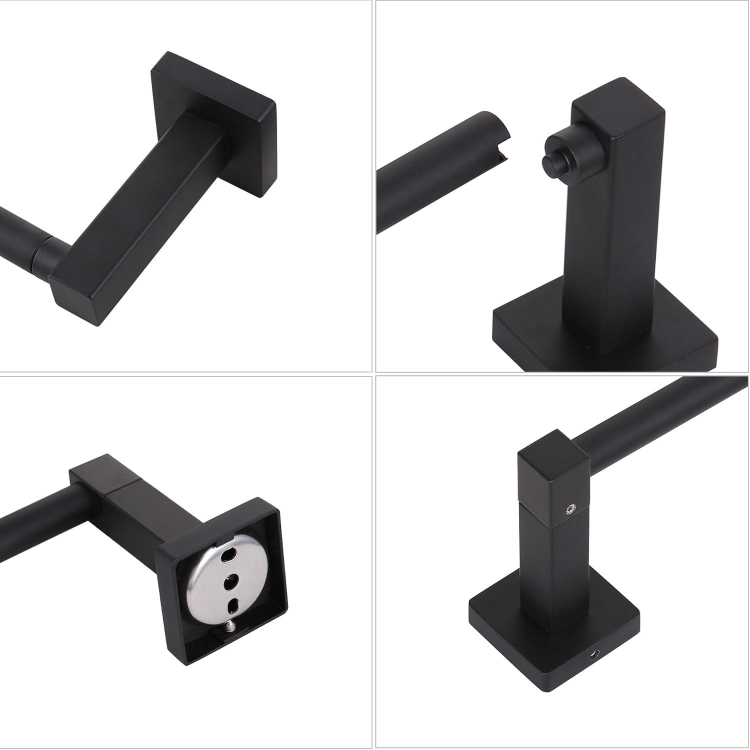 BWE Wall Mounted Toilet Paper Holder Double Post Pivoting Square Tissue Holders Roll Hangers Stand