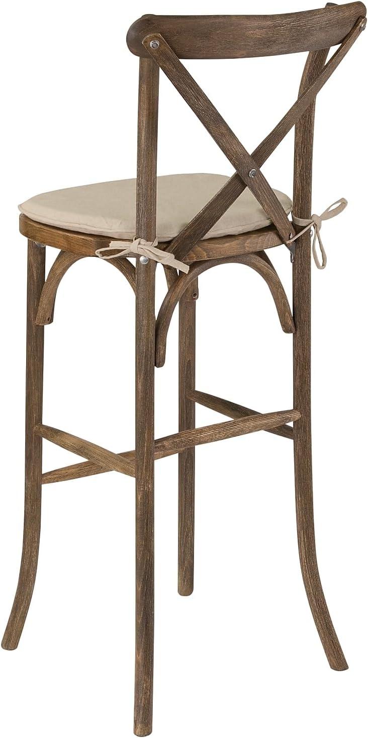 Flash Furniture HERCULES Series Dark Antique Wood Cross Back Barstool with Cushion