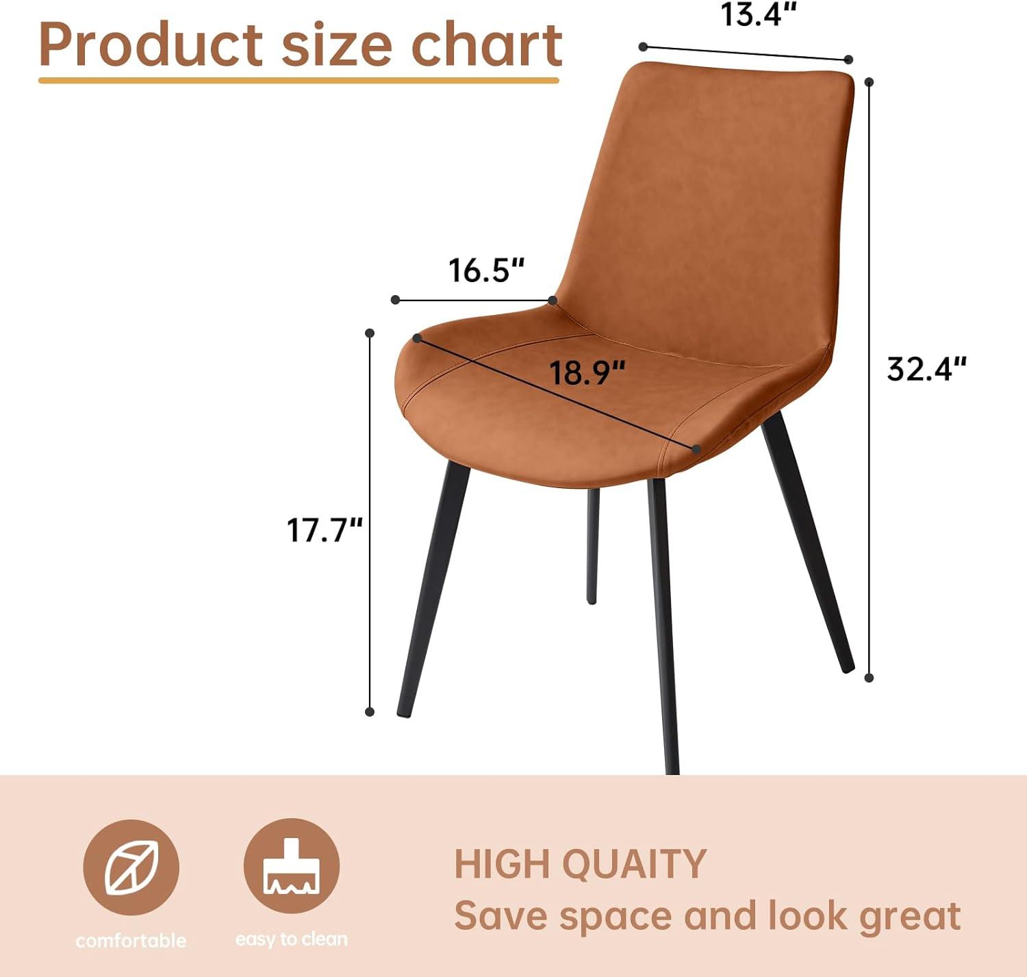 Chairs Set of 4, Modern Kitchen Dining Room Chairs, Upholstered Dining Accent Side Chairs in Faux Leather Cushion Seat and Sturdy Metal Legs (Set of 4 Brown Chairs)