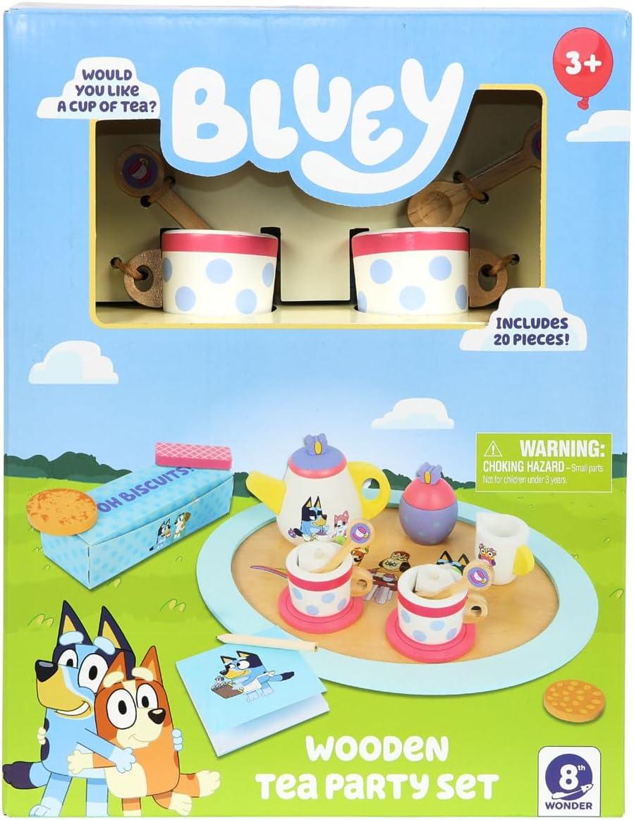 Bluey – Tea Party Set – Wooden 18-Piece Pretend Play Set with Tray, Teapot, Tea Cups, Biscuits, and Notepad for Children 3 Years and up – Imaginative Fun and Role-Playing, FSC Certified