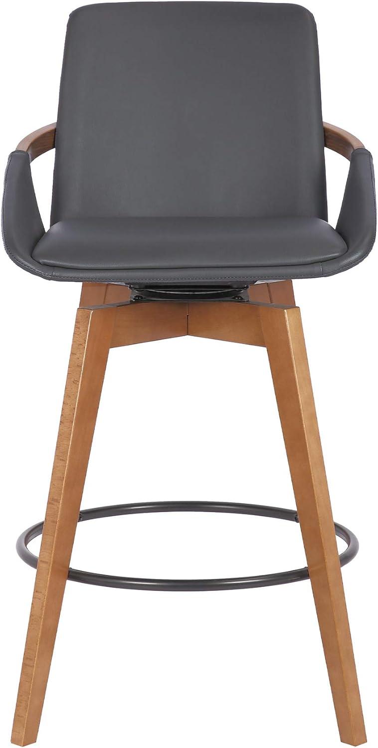 Baylor Gray Faux Leather and Walnut Swivel Bar Stool