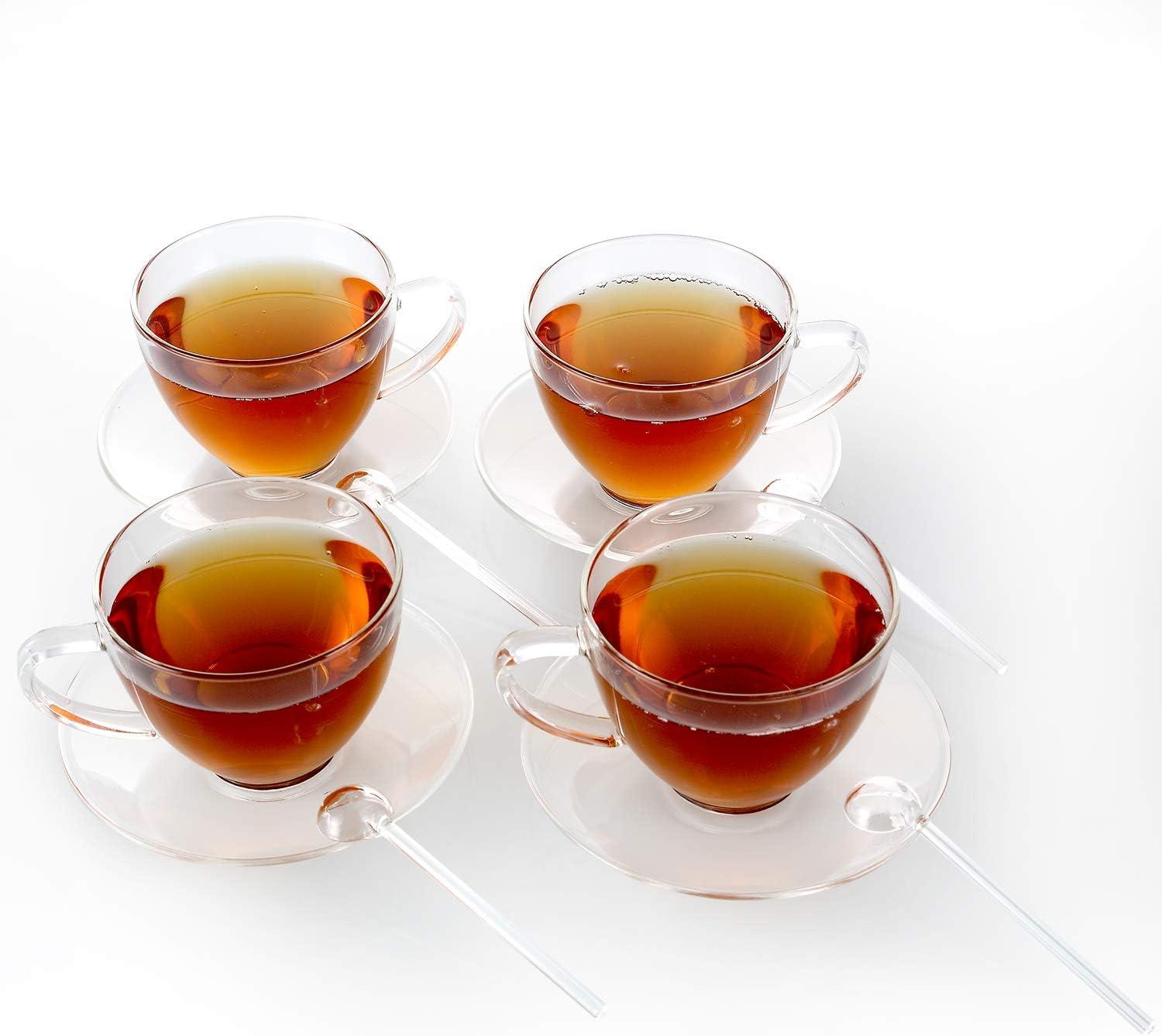 Royal Clear Glass Teacup and Saucer Set, 12 OZ, 4-Pack