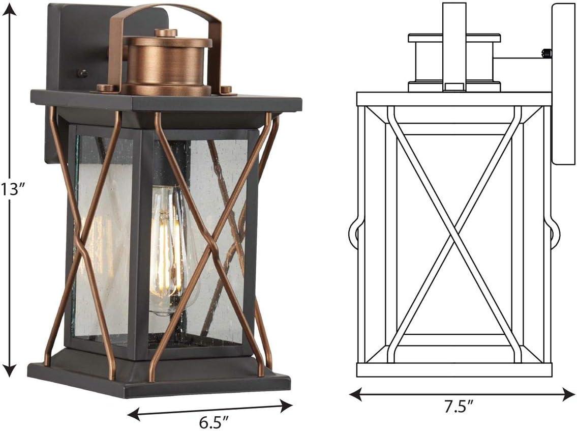 Progress Lighting Barlowe 1-Light Wall Lantern in Antique Bronze with Seeded Glass Shade