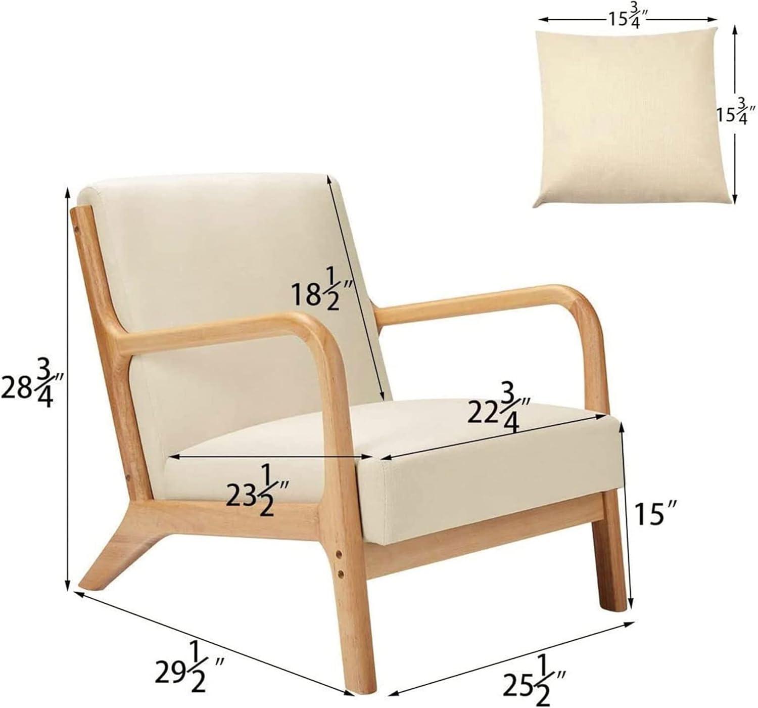 Jomeed Oak Wood Frame and Linen Upholstery Mid Century Modern Accent and Leisure Chair - Beige