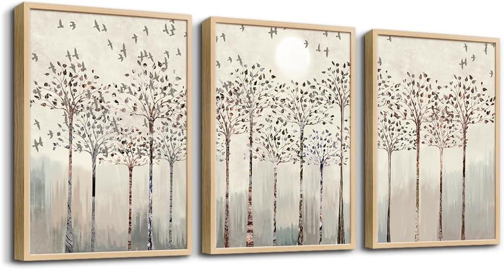 trees and birds Abstract Paintings Canvas Prints Wall Art for Bedroom Bathroom Wall Decor office Artworks Pictures Wall Decorations for Living Room,3 Piece Sunrise and sunset Modern Home Decoration