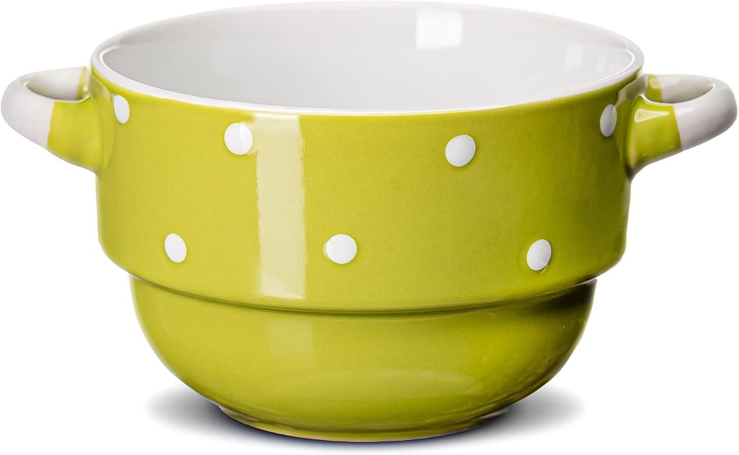 Ecodeco Soup Bowls with Handles Ceramic, Green, 16 oz, Set of 4