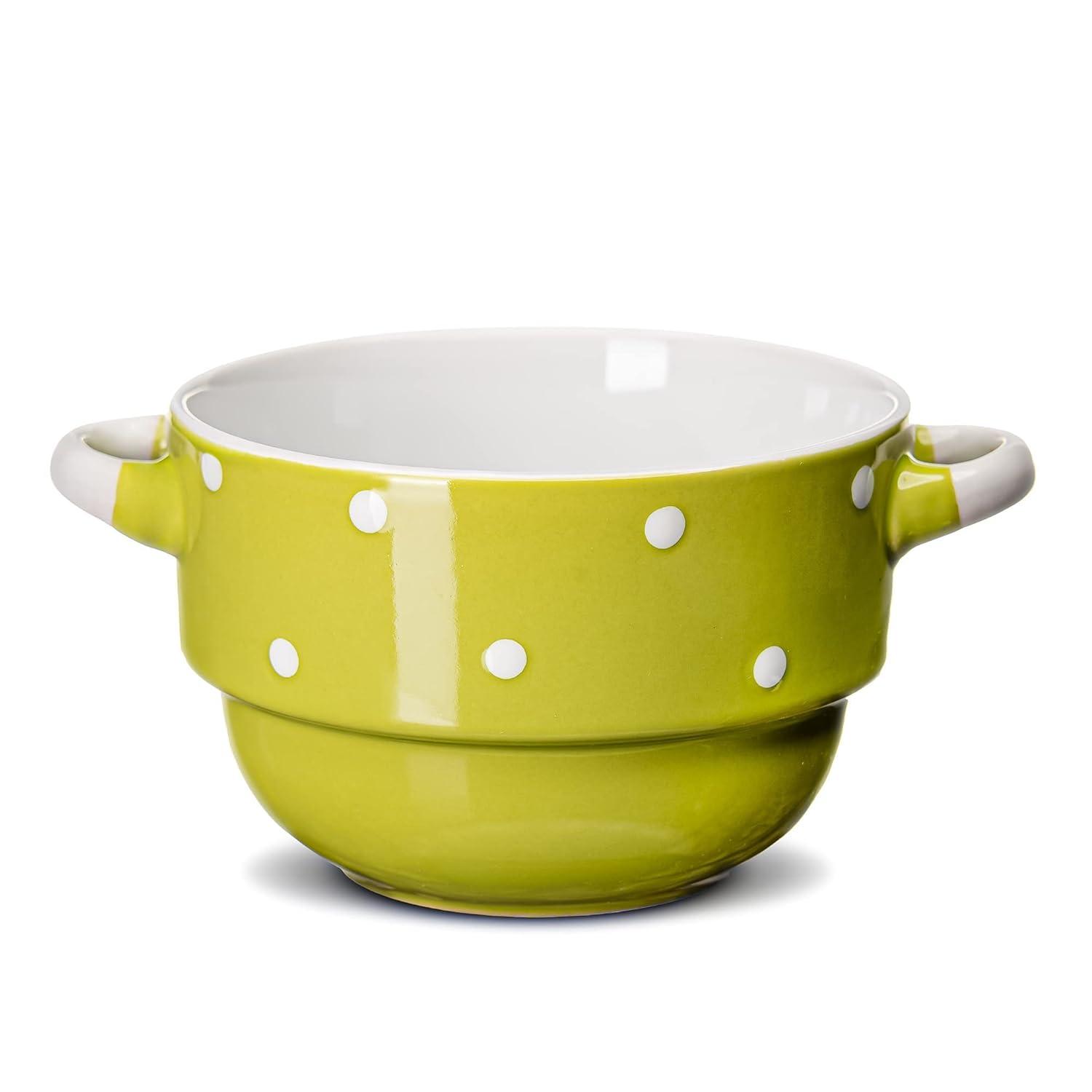 Ecodeco Soup Bowls with Handles Ceramic, Green, 16 oz, Set of 4