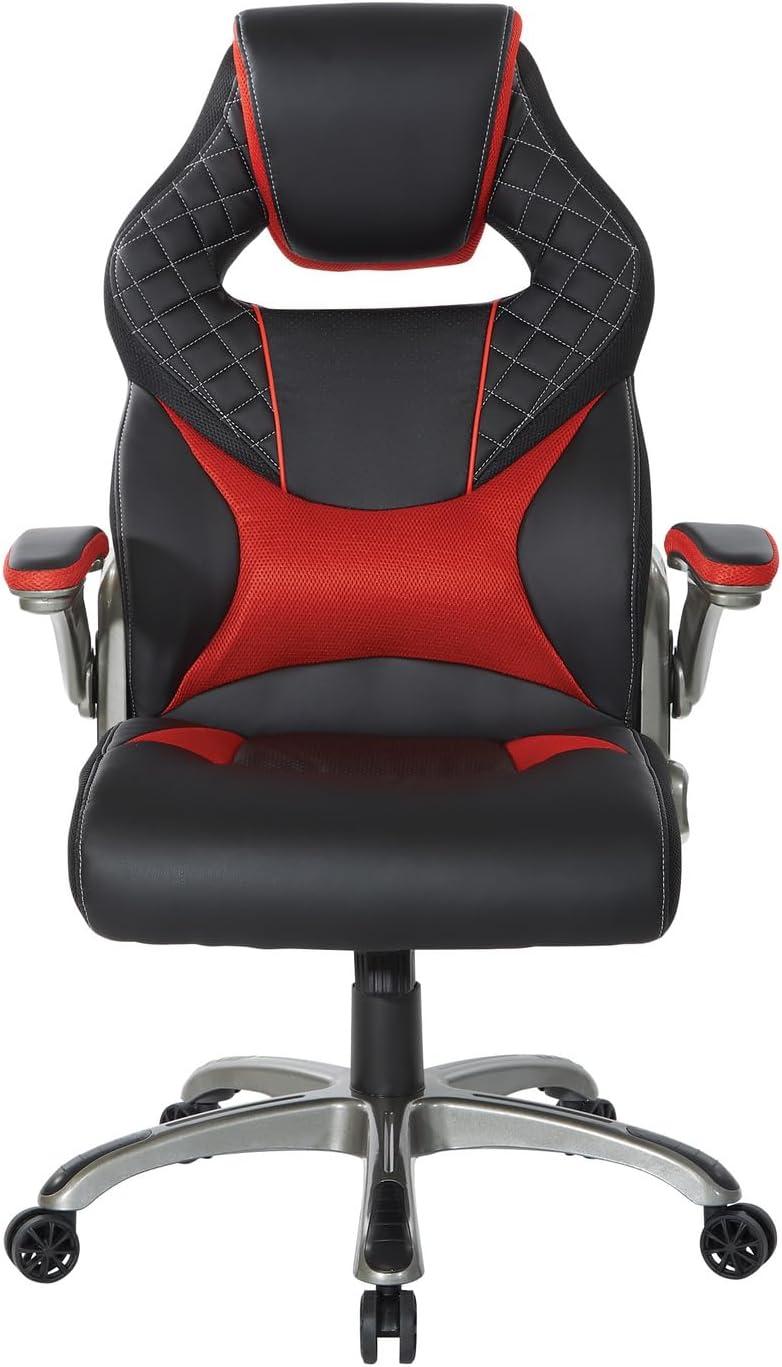 Oversite Black and Red Faux Leather Gaming Chair