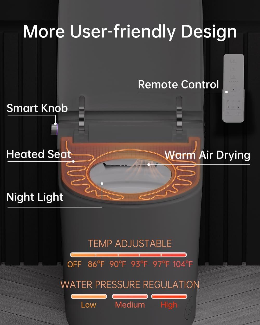 Smart Bidet Toilet Built in Tank, Dual-Flush Elongated Toilet Bidet,Auto Open/Close Lid,One-Piece Bidet