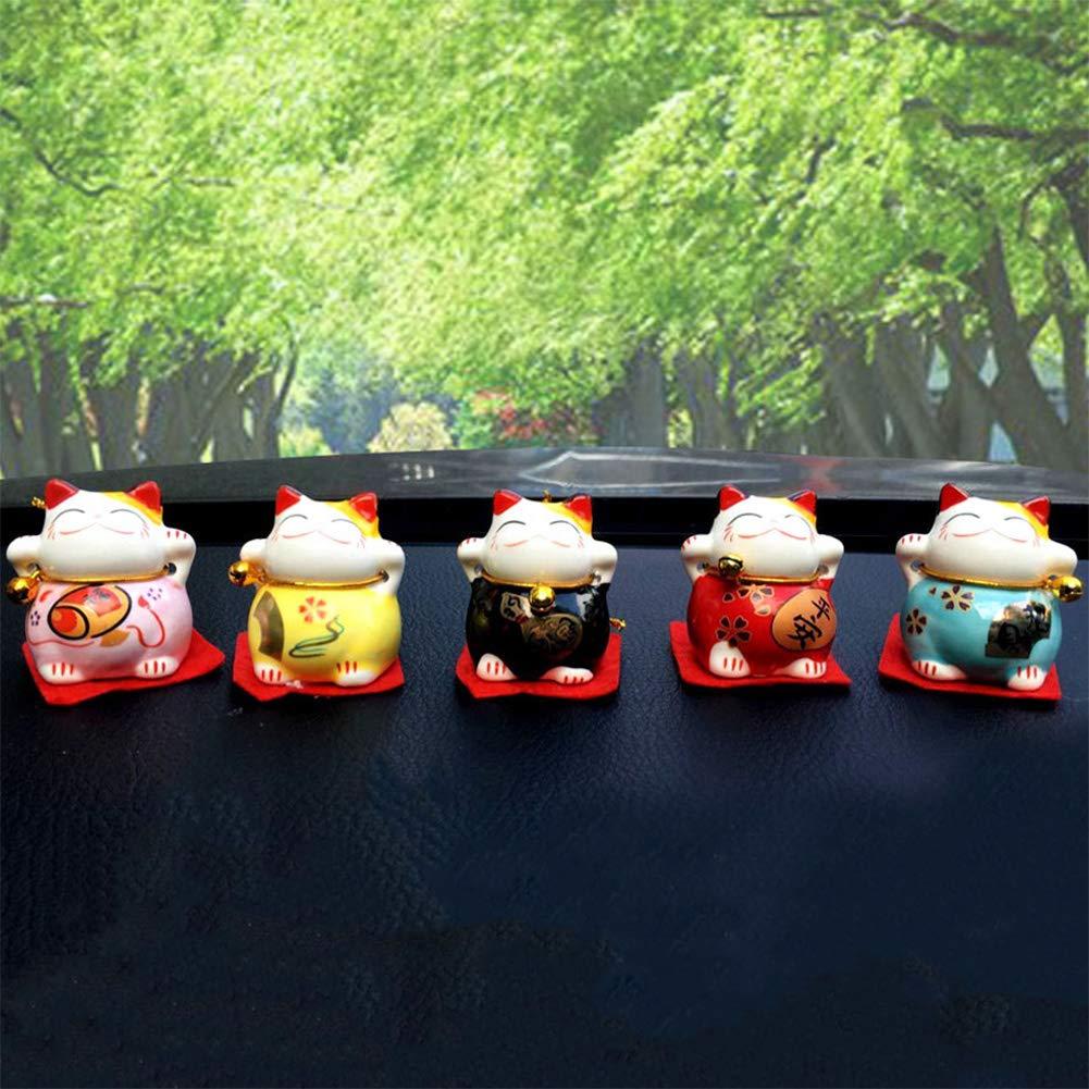 EatingBiting Set of 5 Japanese Ceramics Maneki Neko Lucky Cat Figurines Waving Upright Fortune Cat Figurines Cute Smiley Waving Upright Lucky Fortune