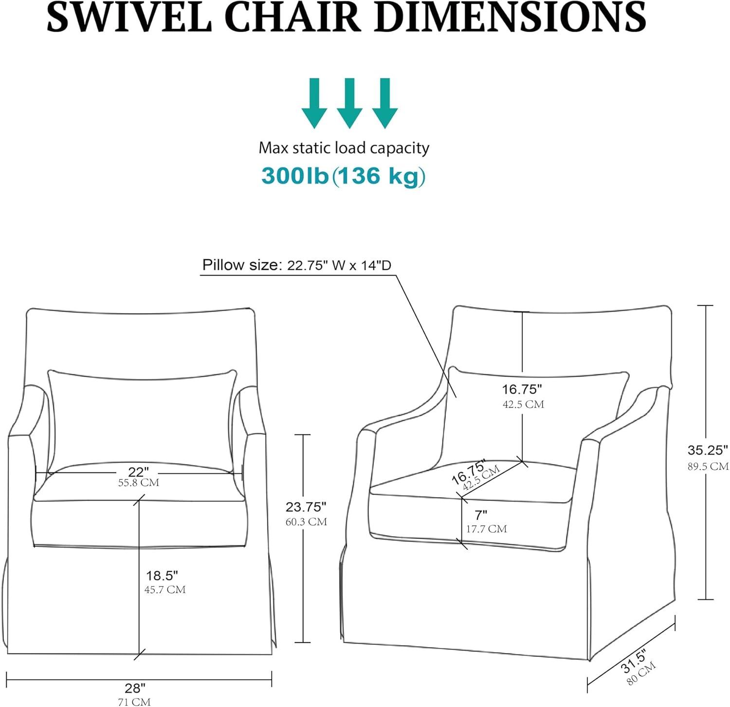 Martha Stewart London Upholstered Skirted Swivel Armchair with Lumbar Pillow