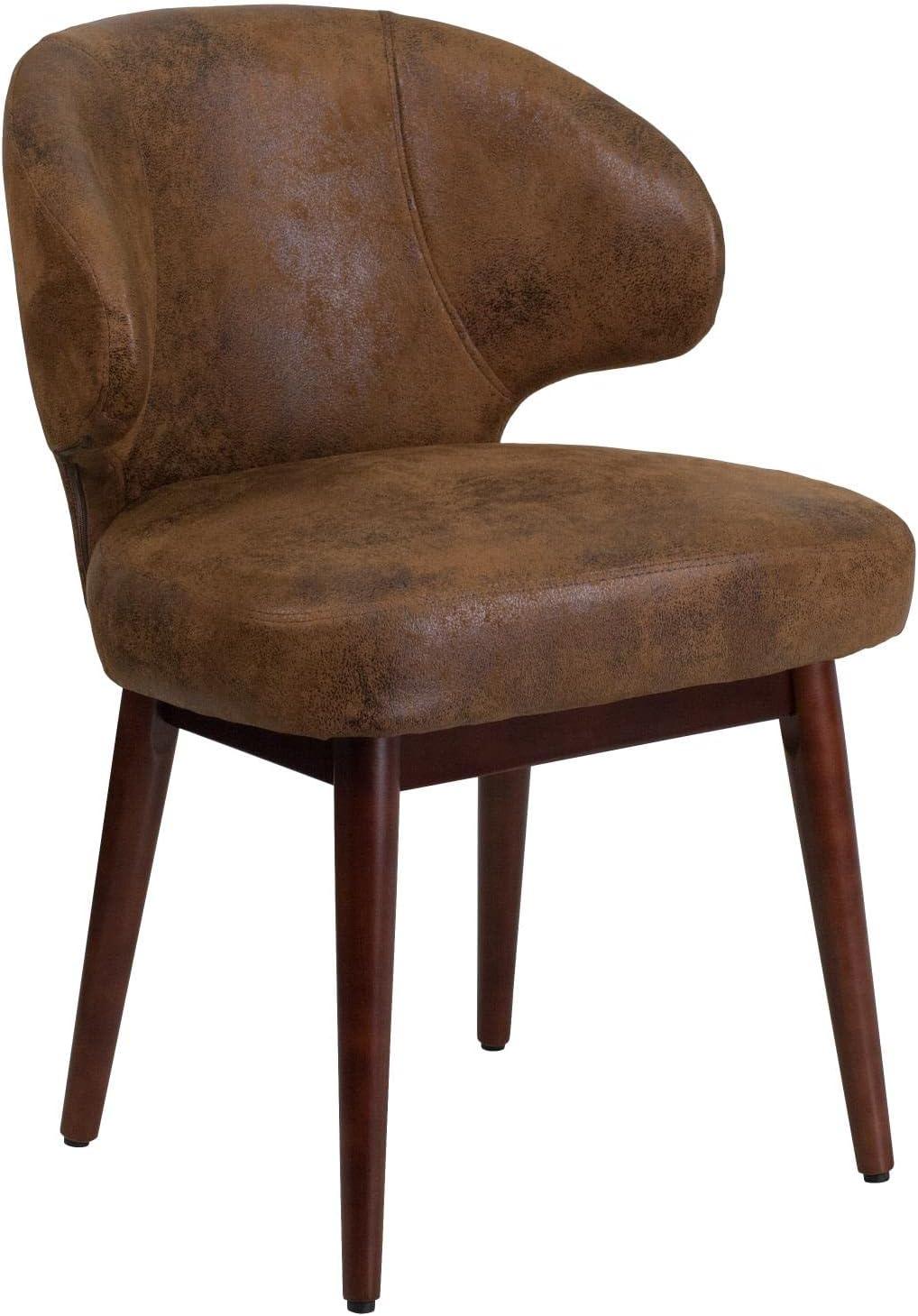 Posh Black LeatherSoft Side Chair with Walnut Legs