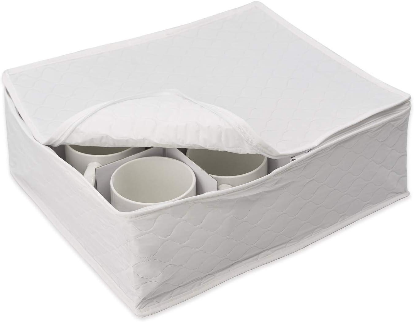 White Quilted Vinyl Mug Storage Case with Adjustable Dividers