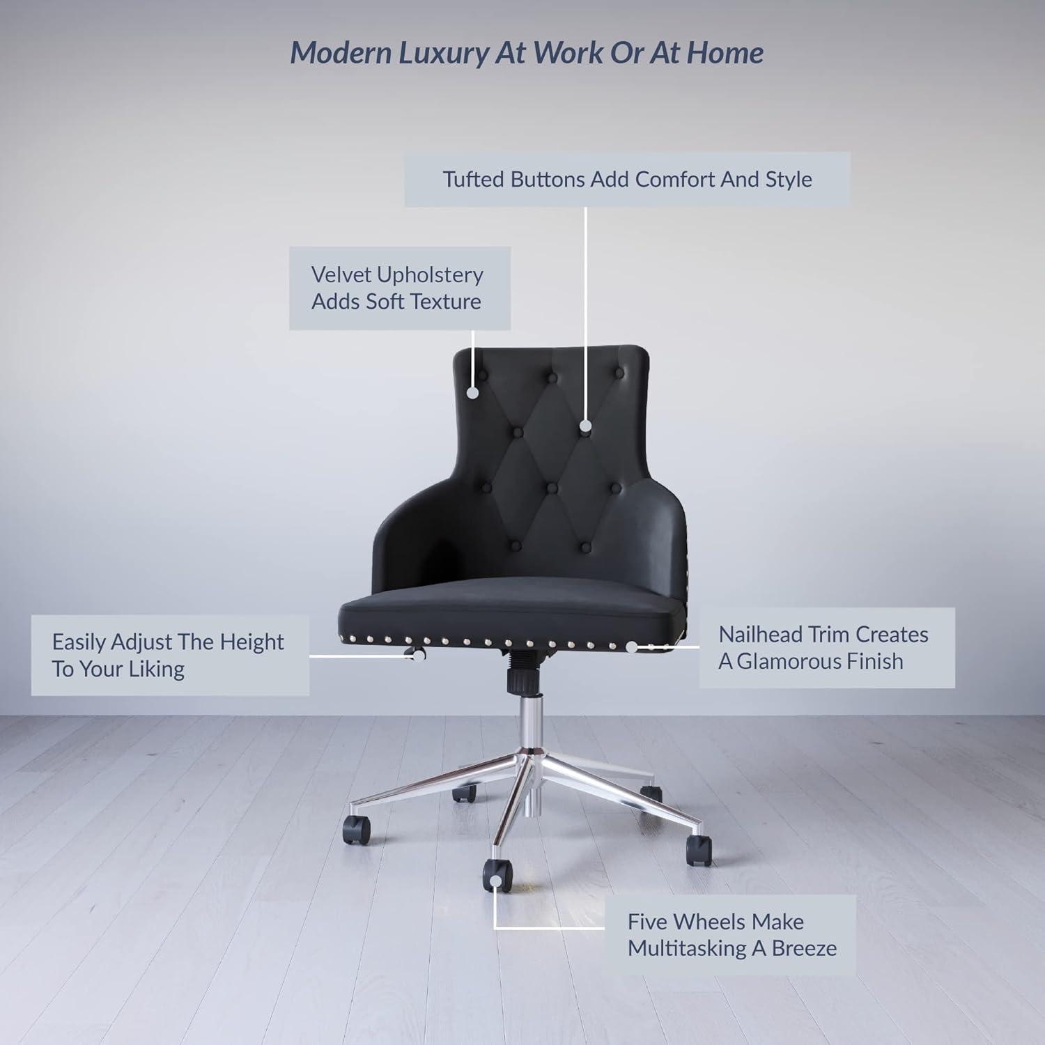 BELLEZE Belden Button-Tufted Upholstered Fabric Mid-Back Swivel Computer Desk Chair, Black & Gold