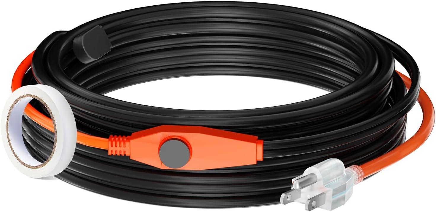 VEVOR Pipe Heating Cable 30FT 7W/FT Heat Tape for Pipes with Built-in Thermostat