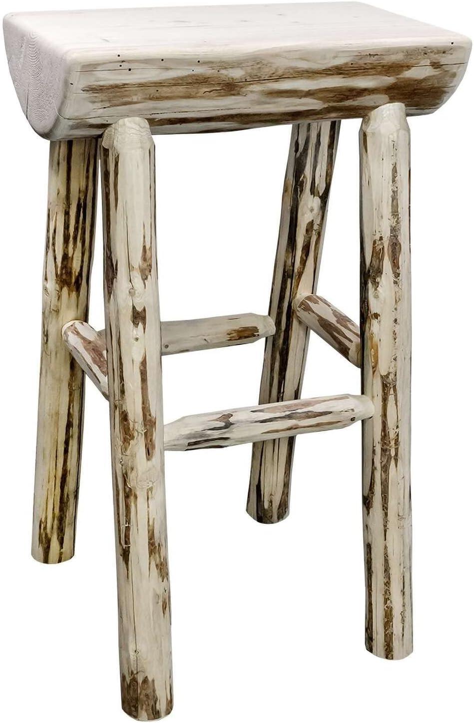 Natural Lodge Pole Pine Counter Height Half Log Barstool