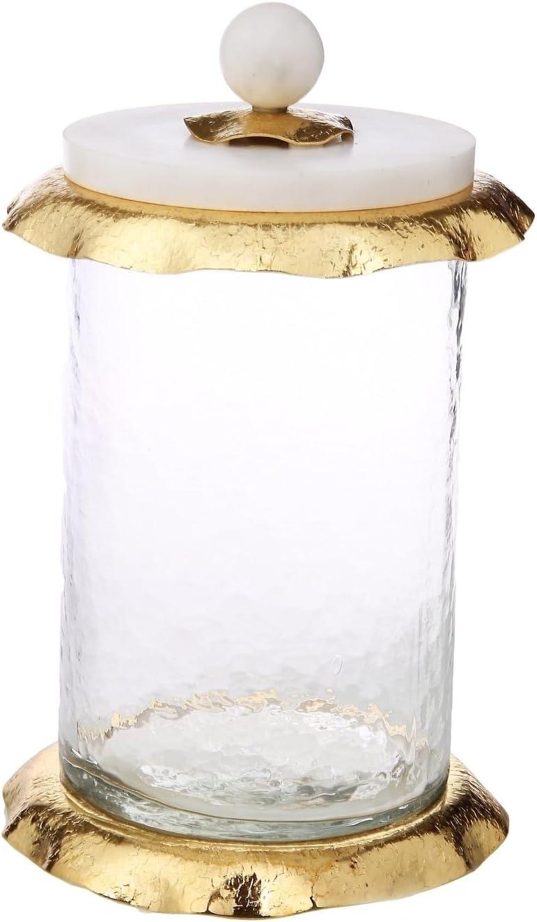 Medium Glass Canister with White Marble and Gold Accents