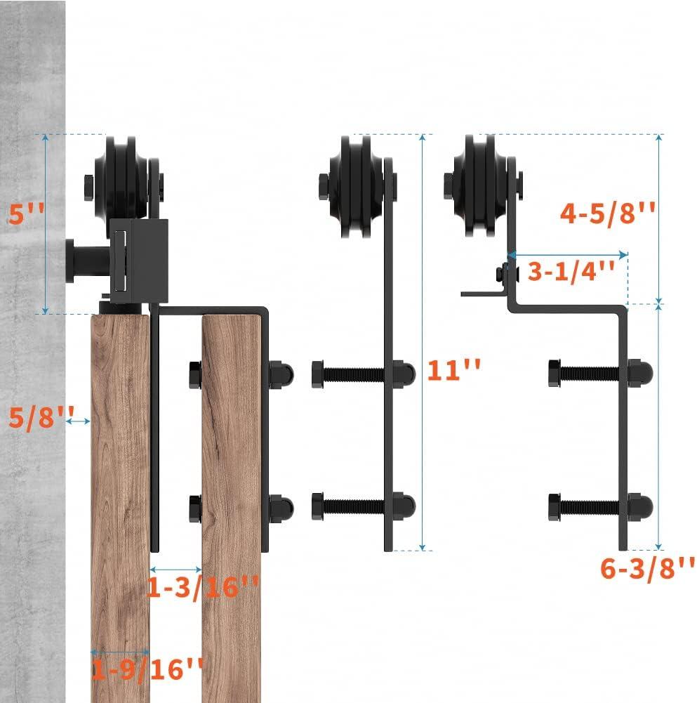 Black Steel 4FT Single Track Bypass Sliding Barn Door Hardware Kit