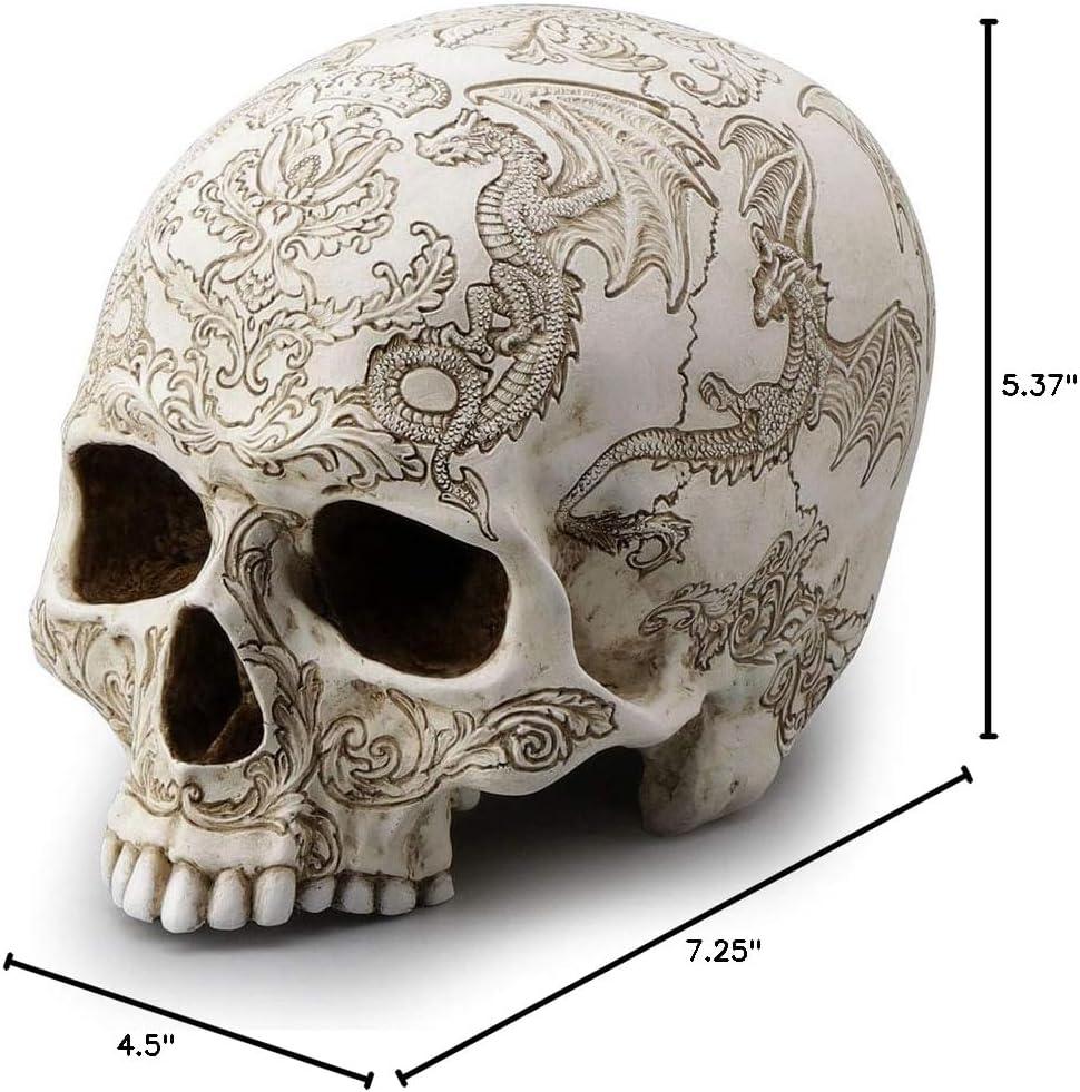 Veronese Design 5.4 Inch Thistle Flying Dragon Coat of Arms Skull Color Resin Statue Tabletop Figurine