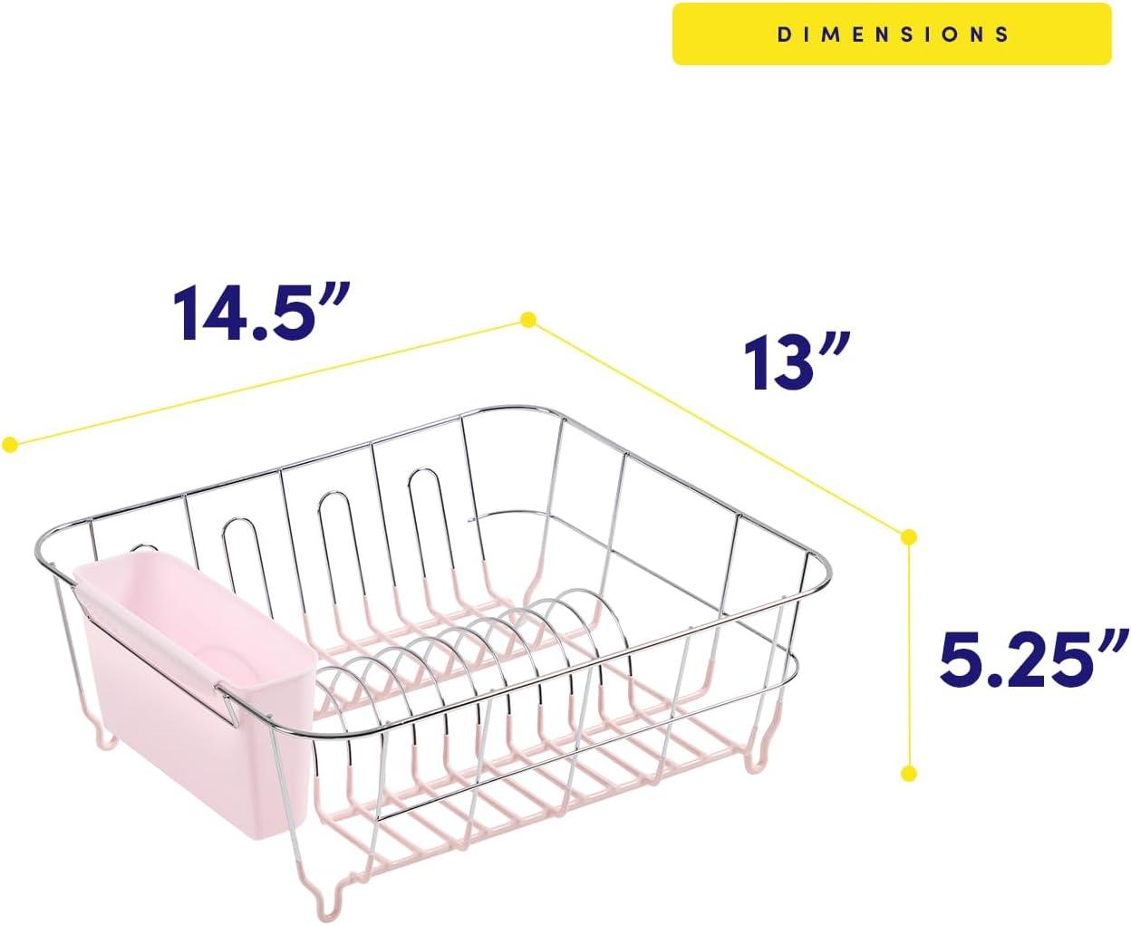 Sweet Home Collection Chrome Plated Steel Small 2 Piece Dish Drainer Pale Pink