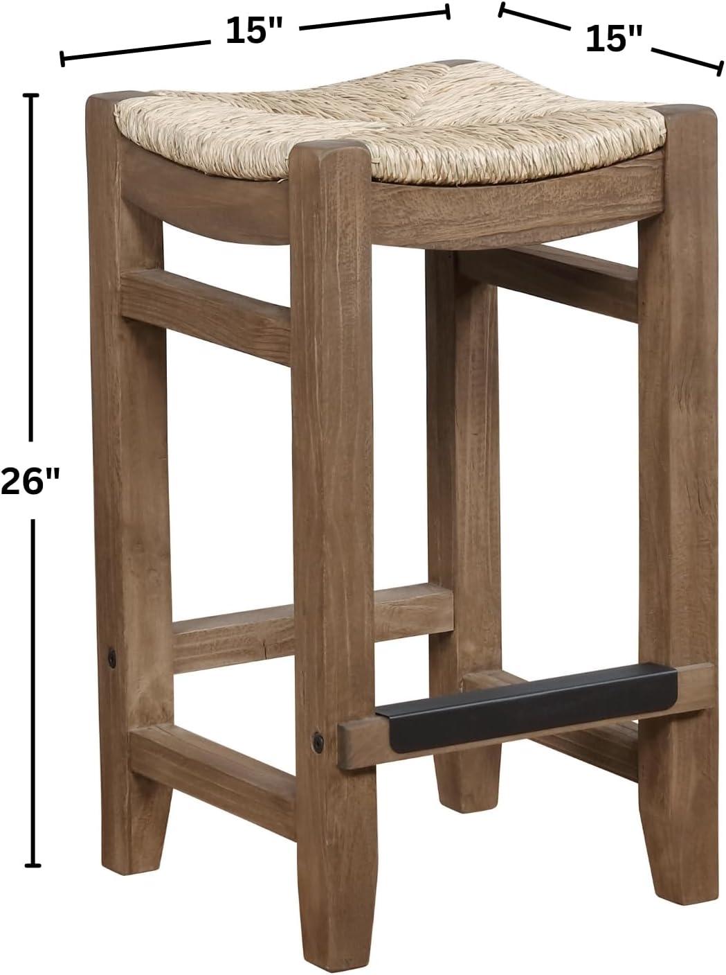 Alaterre Furniture Newport 26"H Wood Counter Height Stool with Rush Seat, Brown
