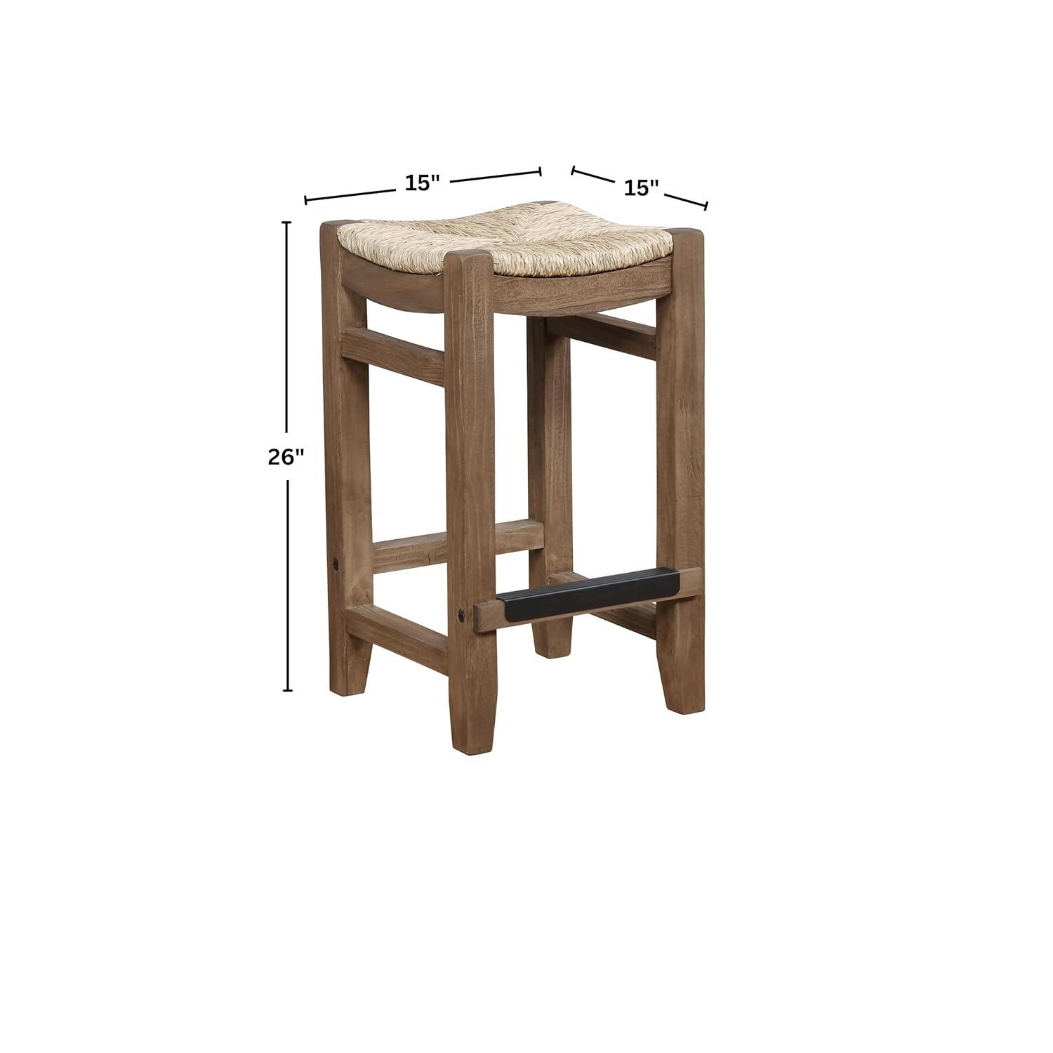 Alaterre Furniture Newport 26"H Wood Counter Height Stool with Rush Seat, Brown