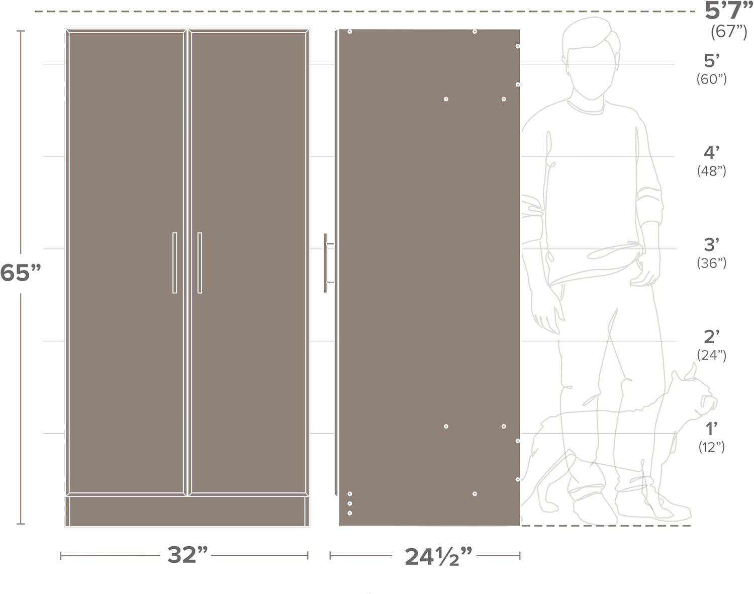 Prepac Elite 2-Door Freestanding Wardrobe Cabinet, 20" D x 32" W x 65" H, Light Gray