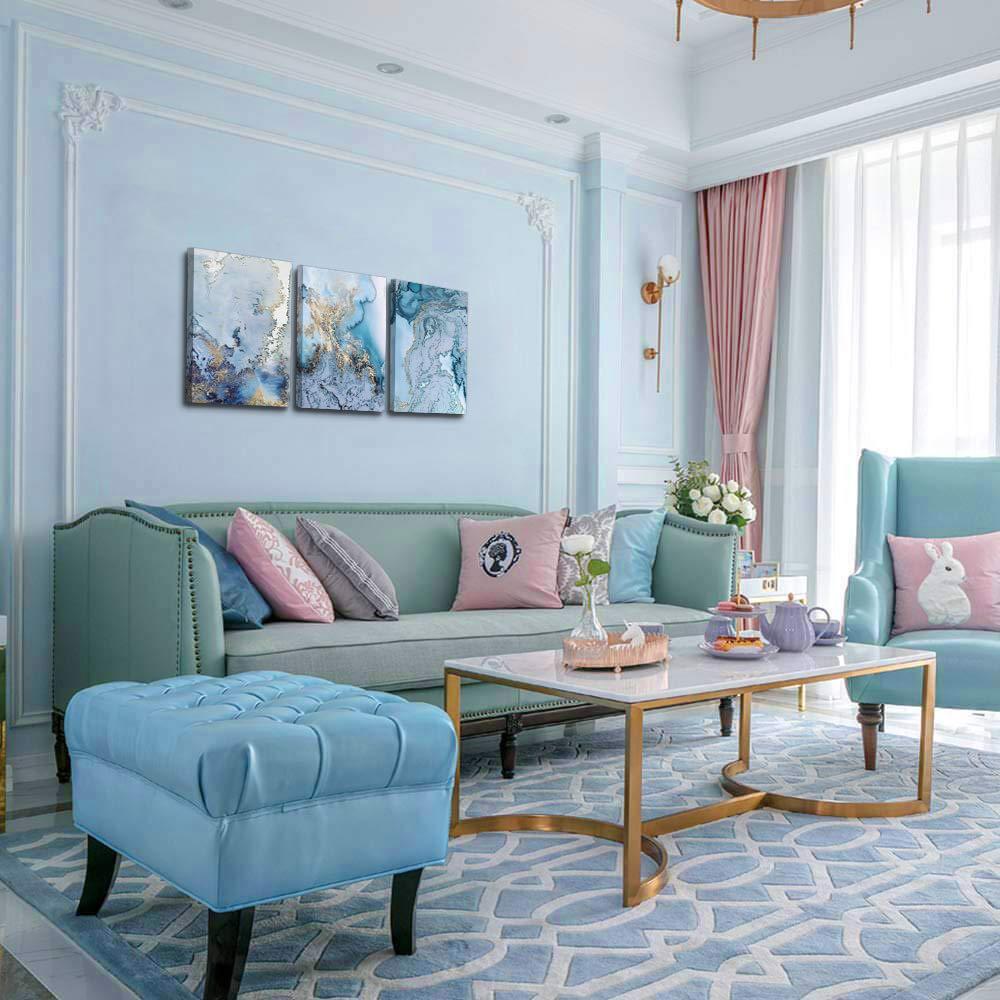 Blue Abstract Canvas Wall Art For Living Room Bedroom Wall Decor Office Pictures Watercolor Wall Paintings Bathroom Home Decoration Posters Prints Artwork 12'' X 16'' 3 Piece Set