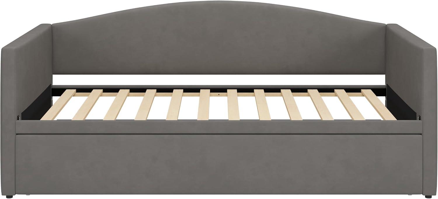 Upholstered Daybed with Extended Pop Up Trundle, Twin to King Size Velvet Sofa Bed Daybed with Soft Padded Armrests for Bedroom Guest Room Living Room (Gray-Pop)