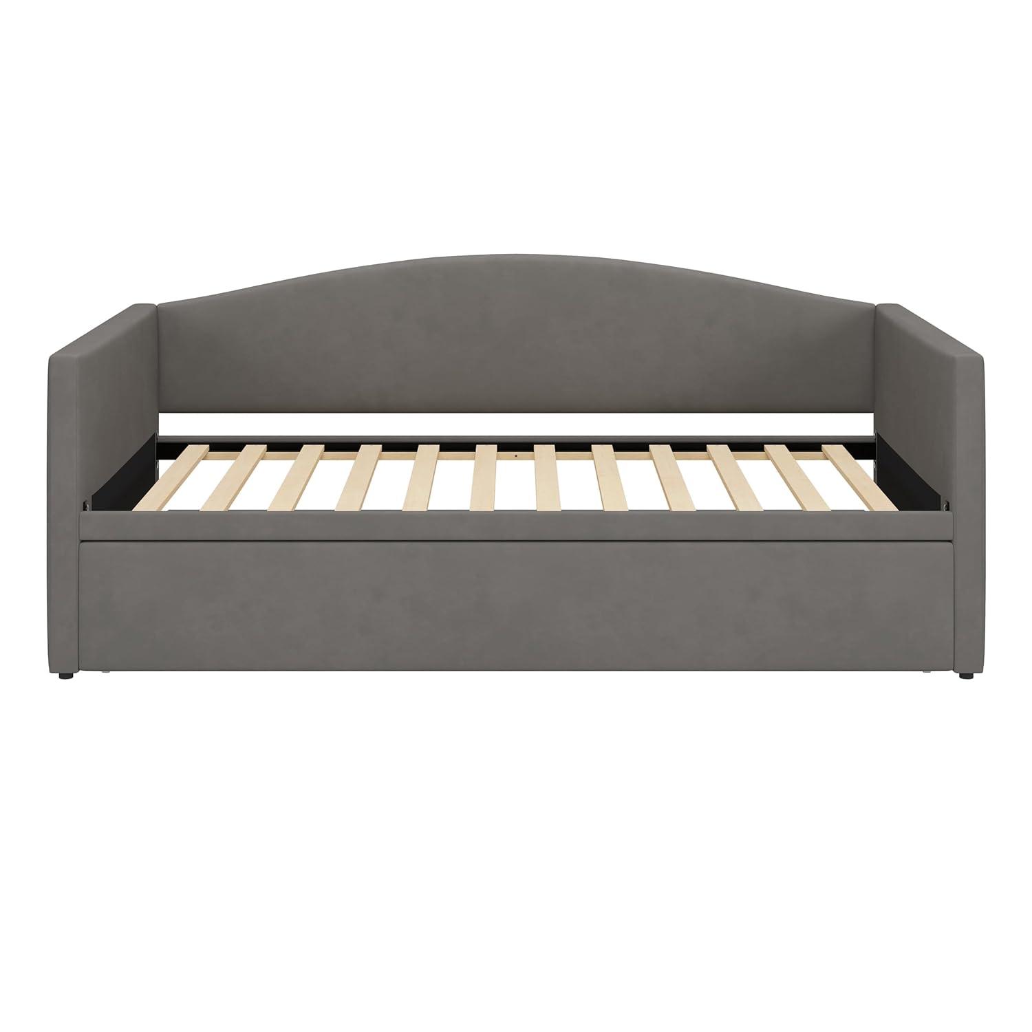Upholstered Daybed with Extended Pop Up Trundle, Twin to King Size Velvet Sofa Bed Daybed with Soft Padded Armrests for Bedroom Guest Room Living Room (Gray-Pop)