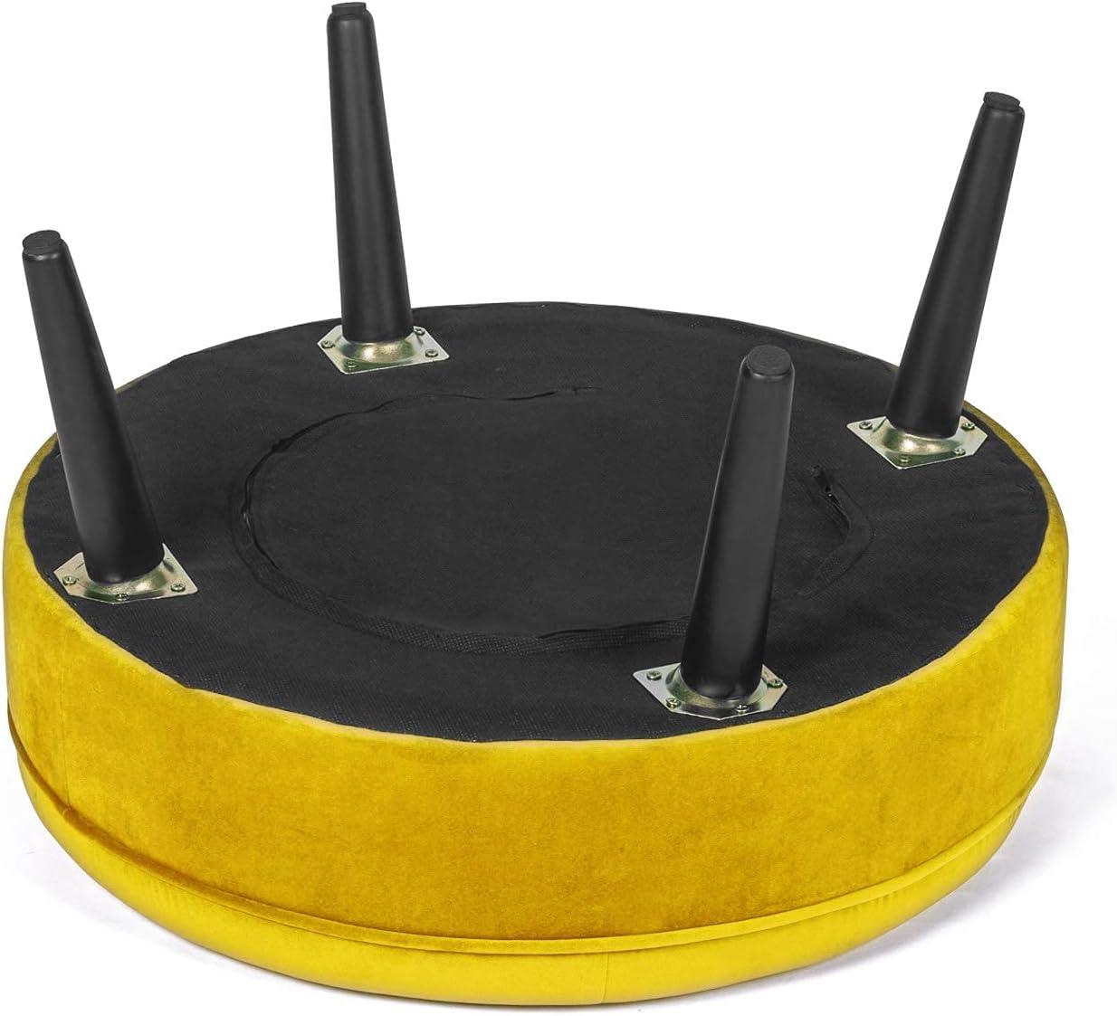 Joveco Small Round Ottoman, Velvet Upholstered Footrest Stool Seat with Wooden Legs, Vanity Stool Coffee Table for Bedroom Living Room (Yellow)