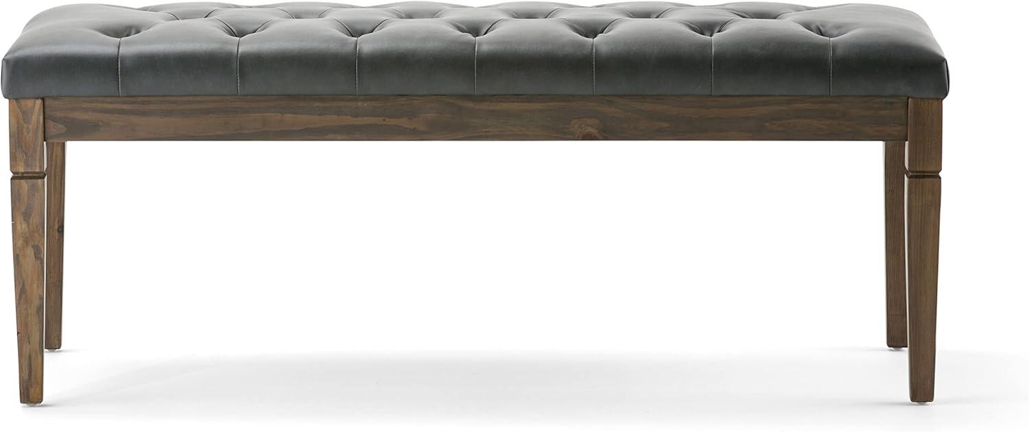Elegant Slate Gray Tufted Pine Wood Footstool Bench Ottoman