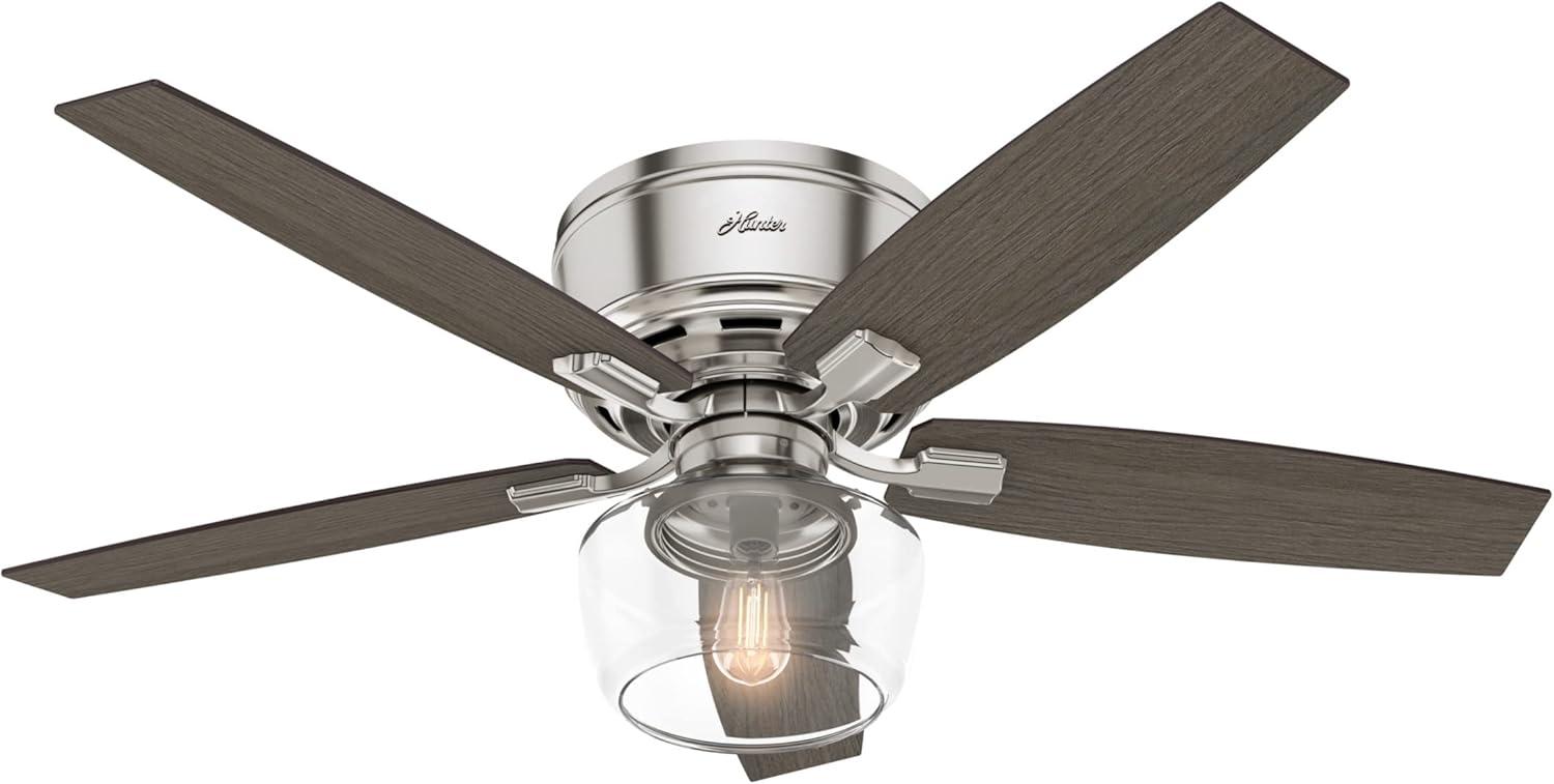 52" Brushed Nickel Low Profile Ceiling Fan with LED Light